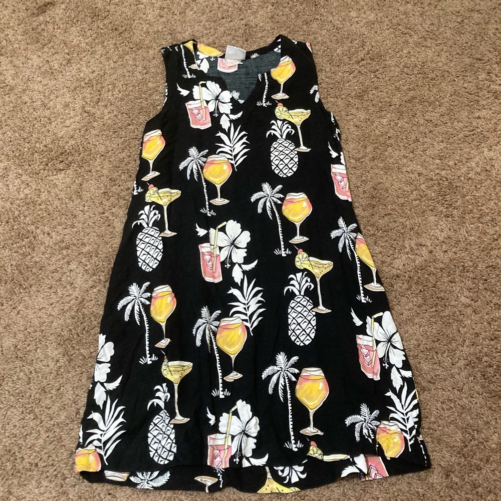 Tropical Print Dress - Black and Yellow